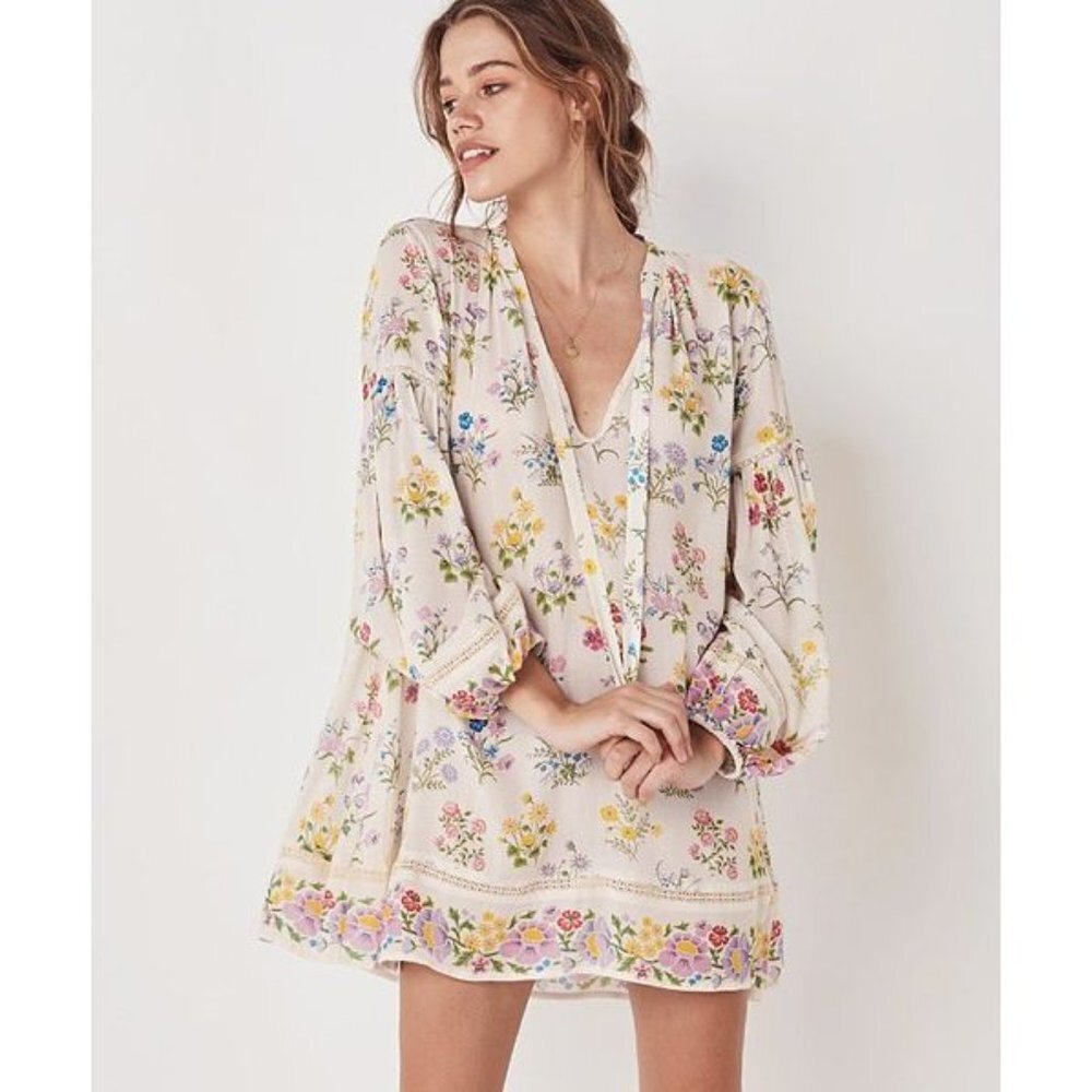 BNWT Spell Light Floral Posy Longsleeve  Minidress/tunic Gardenia XS